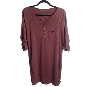 Prana Women's Size M Henely Shirt Dress Pink Organic Cotton Roll Tab Sleeves